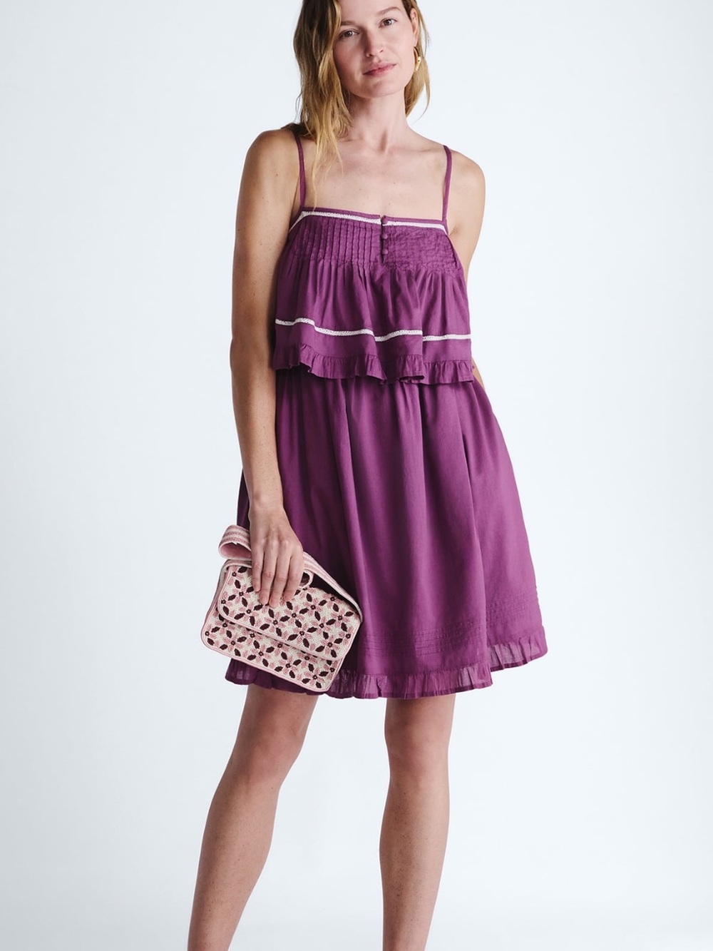 Scoop Women’s Flowy Lace Trim Cotton Mini Dress NWT